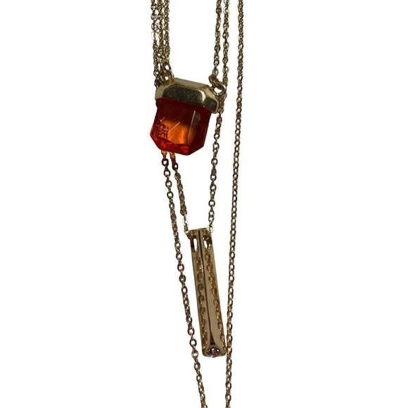 Triple strand, gold and orange stone necklace - Picture 8 of 11
